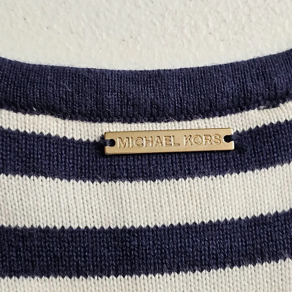 Michael Kors Ladies Navy‎ Blue & White Striped Tank Dress Lace Sleeveless Small